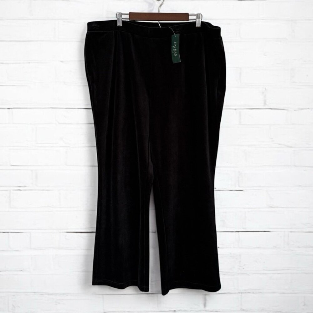 Lauren Ralph Lauren Black Velour Pull On Pants Size 2X Straight Leg Dark Romance